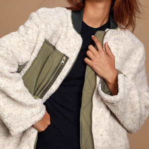 Free People We The Free Rivington Olive Green and Ivory Sherpa